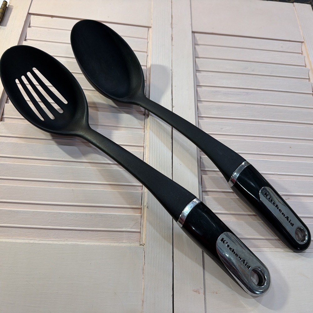 Spoon Set Kitchen aid Black/silver Vintage Heavy‎ Duty Slotted/serving